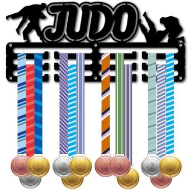 Imagem de CREATCABIN Suporte de medalha de judô expositor de medalha esportiva pequeno ferro antiderrapante rack de fita de prêmio moldura montada na parede para pendurar mais de 40 prêmios fitas organizador de