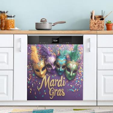 Imagem de ATTX Máscara Mardi Gras capa magnética para lava-louças | Adesivo decorativo de eletrodomésticos de 58 x 66 cm para armários domésticos e eletrodomésticos (202)
