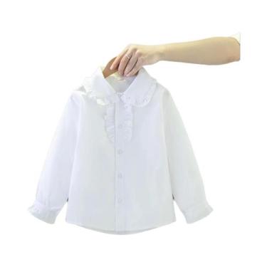 Imagem de Blusa Infantil Branca Pura De Manga Longa Com Gola De Boneca Para Uso 