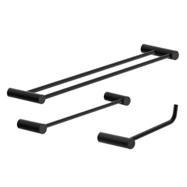 Imagem de Kit Acessórios Para Banheiro Preto Fosco 3 Peças Grego Metal 2040or