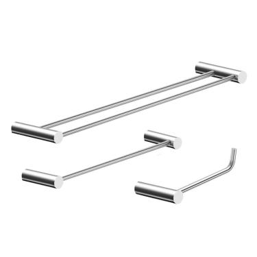 Imagem de Kit De Acessórios Duplo Para Banheiro Alto Brilho Orion 3 Peças Prata 2040or