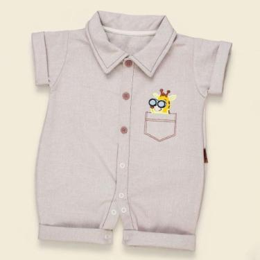 Imagem de Macacão Camisa Ecolinho Bordado 3D para Bebês até 12 Meses Cor:caquiTa