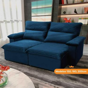 Imagem de Sofá Retrátil Reclinável Paris 1,80m Suede Velut Azul Marinho Molas No Assento - King House