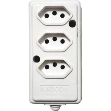 Imagem de Tomada Barra Naticon Tripla 10A 2 Polos +Terra Branca 574, Branco
