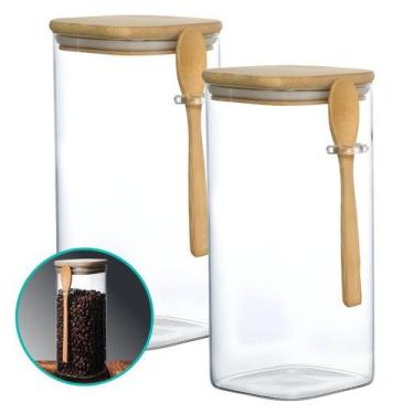 Imagem de Kit 2 Pote Hermético de Vidro Borossolicato com Tampa e Colher Bambu 1