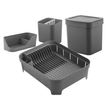 Imagem de Kit Cozinha Escorredor De Louças Talheres Lixeira 4,7L Organizador De 