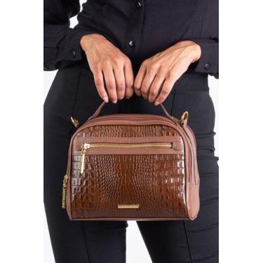 Imagem de Bolsa baú pequena de couro croco Lara, Whisky