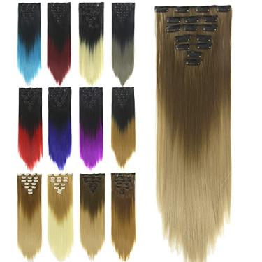 Imagem de IMISSU Conjunto de 7 peças clipe reto longo em extensões de cabelo ombre cor cabeça cheia peruca para mulheres (Ombre Marrom Escuro)