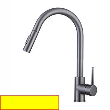 Imagem de Torneira de cozinha com filtro de toque dourado quente frio puxe para fora torneira misturadora de pia de cozinha sensor purificador de água potável torneiras misturadoras de cozinha, 70, sem toque, cinza
