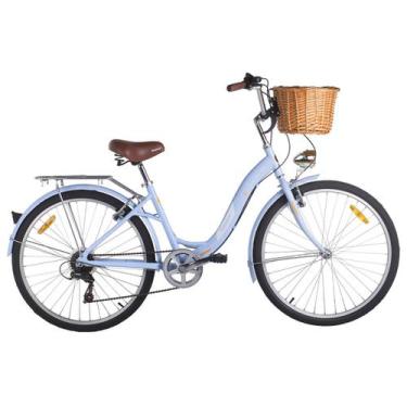 Imagem de Bicicleta Retrô Aro 26 7V Azul Shimano City Cestinha Farol - Mobele