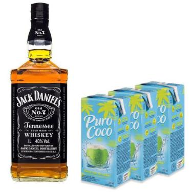 Imagem de Kit Whisky Jack Daniels Nº7 Tennessee 1L+ 3 Água Coco 200ml - Jack Dan