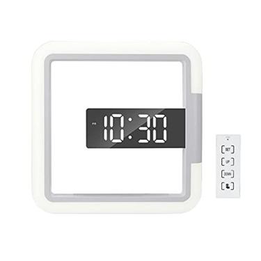 Imagem de Tingpai RGB Sqaure Mirror Wall C Hollow LED C Wall Mounted C Despertador Snooze Detecção de tempe tu 7 cores RGB luz com controle remoto