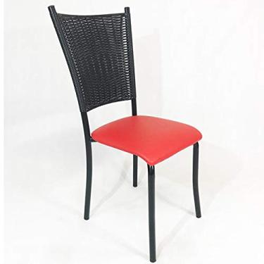 Imagem de Cadeira de Cozinha Preta Fibra Sintética Preta Assento Vermelho - Poltronas do Sul