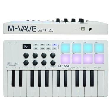 Imagem de Teclado controlador MIDI USB de 25 teclas com 8 pads de bateria retroiluminados, teclado dinâmico profissional semipesado Bluetooth, 8 botões e produção musical