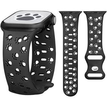 Imagem de G-ficu Pulseira de silicone compatível com Apple Watch de 45 mm, 44 mm, 49 mm e 42 mm, para mulheres e homens, animais fofos, cães e gatos, pulseira esportiva elegante e macia para Apple Watch séries
