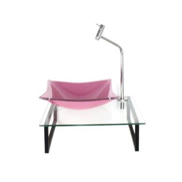 Imagem de Kit Cuba de Vidro Quadrada 1cm com Tampo 40cm Rosa