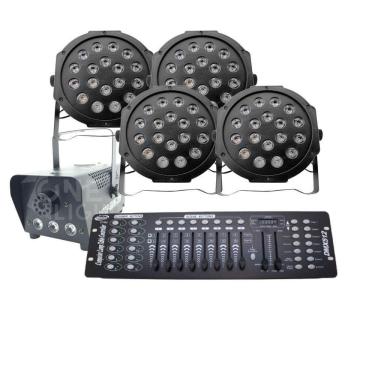 Imagem de Kit 4 Par Led 18 + Máquina De Fumaça 600W + Mesa Dmx 512