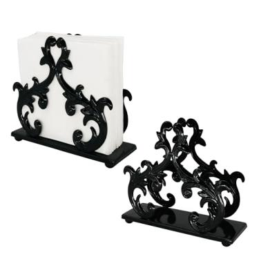 Imagem de Owlgift Conjunto de 2 porta-guardanapos preto barroco – Prateleira decorativa de metal para mesa, correio ou organizador de notas – 15 x 5 x 13 cm, acabamento brilhante para uso em casa ou restaurante