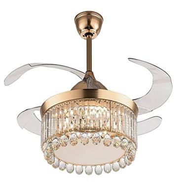 Imagem de Ventilador de teto com lustre de cristal de 42 "- lâmpada de iluminação LED para casa moderna, lâminas invisíveis e 3 cores/velocidades mutáveis com controle remoto, 72 W (ouro)
