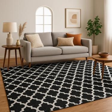 Imagem de Tapete de Sala Jacquard Antiderrapante - Estampa Geométrica para Quarto e Escritório (Arabesco Preto,3,00x2,00)