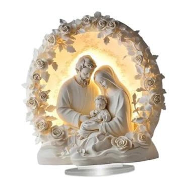 Imagem de predolo Centro de mesa decorativo com arte 2D, peça central de arte artesanal, ornamento de mesa com base para festa, feriado, interior, armário, Familia Sagrada