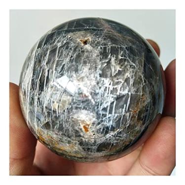 Imagem de URMIBDAI Cheio de textura pedra natural pedra da lua preta bola de cristal pedras preciosas e cristais decoração de casa artesanato (tamanho: diâmetro 50-55 mm)