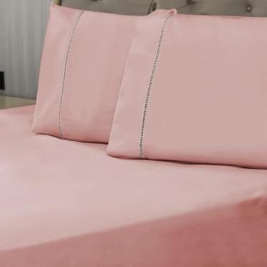 Imagem de Jogo De Lençol 02 e 03 Peças 400 Fios Macio Micropercal Ponto Palito Solteiro Casal Queen King (ROSE,Queen)