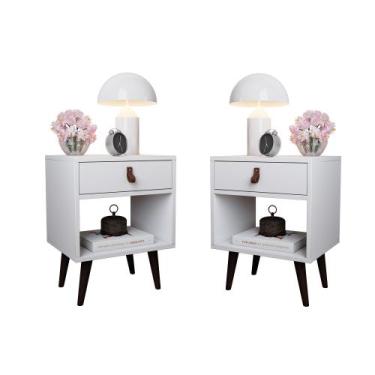 Imagem de Kit 2 Mesas de Cabeceira Mesinha Para Quarto 1 Gaveta Puxador em Couro
