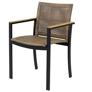 Imagem de Poltrona Cadeira com braços de área externa jardim e mesa de jantar em alumínio e fibra sintética