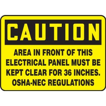 Imagem de Accuform MELC625VS Placa de Segurança de Vinil Adesivo, Legend"Área de Cuidado na Frente deste Painel Elétrico Deve ser Mantida Transparente por 91,44 cm Regulamentos OSHA-NEC, 25,40 cm x 35,56 cm, Preto sobre Amarelo