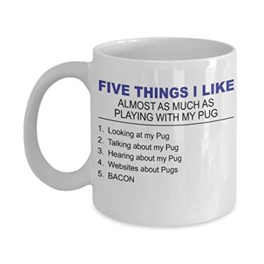Imagem de Caneca de pug - Five Thing I Like About My Pug - Caneca de café de cerâmica de 325 ml - Presentes para amantes de pug - Itens de pug