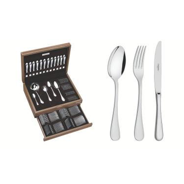 Imagem de Faqueiro Tramontina Classic Aço Inox Facas De Mesa Forjadas Brilho Estojo De Madeira 101 Peças Tramontina