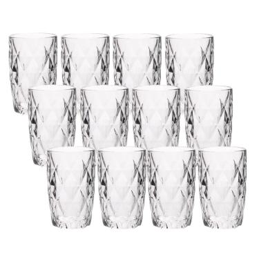 Imagem de Jogo 12 Copos De Vidro Diamond Diamante Transparente Resistente 400ml Em Casa Tem