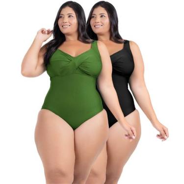 Imagem de 2 Body Maiô Acinturado Plus Size Modela Cintura Liso Casual - HYPE MOD