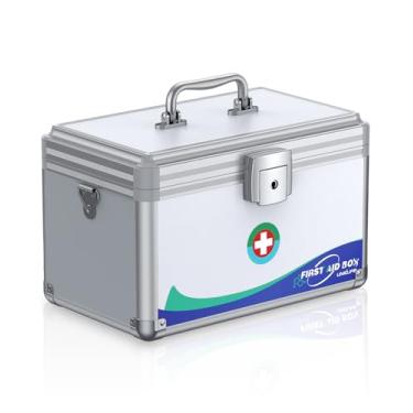 Imagem de Uniclife Caixa de primeiros socorros com fechadura de chave e alça portátil para medicamentos com trava de metal caixa de armazenamento de medicamentos com trava de segurança para medicamentos, 29,7