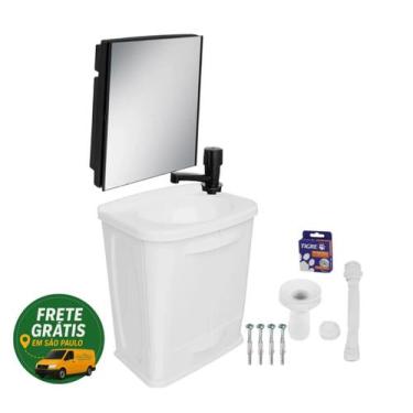 Imagem de Kit Gabinete Banheiro Plástico Pvc Lavatório Branco Astra com Armário 