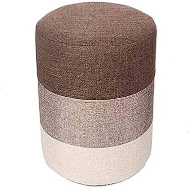 Imagem de Banqueta para pés banquinho redondo, banco de descanso para os pés pequeno, assento acolchoado compacto macio, banco de sapatos de madeira maciça - apoio para os pés lavável removível (cor: marrom