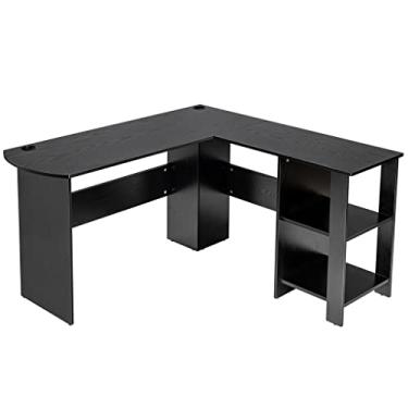 Imagem de Mesa de computador em forma de L, mesa de canto de escritório com prateleiras, mesa de canto (D 129,5 cm x 129,5 cm x 72,4 cm)