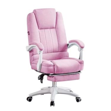 Imagem de Cadeiras de escritório cadeira de computador de algodão e linho com apoio de braço e pedal de pé Cadeira de escritório ergonômica cadeira de escritório ajustável