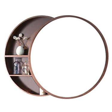 Imagem de AKALNNB Espelhos de banheiro armários push-pull espelho redondo armário de parede de madeira maciça armário de armazenamento de banheiro espelho de cosméticos montado na parede Mirro