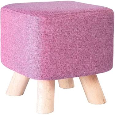 Imagem de Banqueta para pés banqueta de madeira maciça banco de sapatos redondo estofado sofá banco baixo apoio para os pés assento pequeno cadeira de descanso para os pés (cor: roxa) cadeira de decoração de
