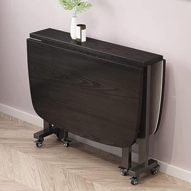 Imagem de Mesa de jantar dobrável, mesa dobrável de 1 m, mesa extensível de madeira com 6 rodas, economia de espaço, design de borda redonda, mesa de cozinha móvel para sala de estar, sala de jantar