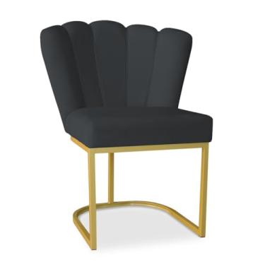 Imagem de Cadeira Pétala Estofada Veludo - Base Dourada Moderna para Sala de Jantar e Escritório (Base Metal, Cinza Escuro)