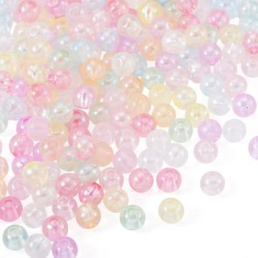 Imagem de 200 contas de acrílico redondas transparentes de 6 x 5 mm pequenas contas soltas de plástico banhadas a cor AB para fazer joias, faça você mesmo, pulseira, colar, brincos, chaveiro, artesanato