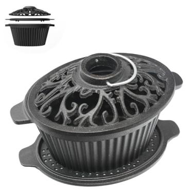 Imagem de Aurionix Vaporizador de fogão a lenha, umidificador de ferro fundido para fogão a lenha, panela a vapor de ferro fundido, trivet, parte superior de treliça, pré-temperado, conjunto de panelas