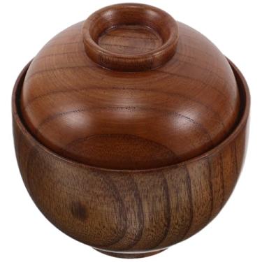 Imagem de PRETYZOOM Tigela de sopa de missô de madeira com tampa - Tigela de arroz tradicional para sushi Ramen para cozinha asiática - Utensílios de mesa de cozinha inquebráveis para restaurante doméstico