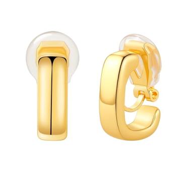 Imagem de FAN&LOUIS Brincos de argola banhados a ouro 24 K para orelhas não furadas, pequenos, hipoalergênicos, leves, em forma de U, 2026