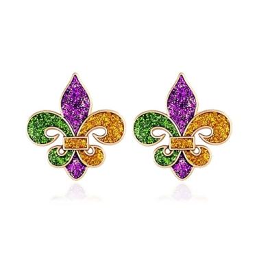 Imagem de BOOZIQ Brincos de carnaval para mulheres, máscara de flor de lis, coroa bobo da corpa, brinco moderno de declaração de carnaval, roupas de carnaval, roupas de carnaval, acessórios, joias, presente