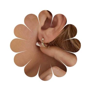 Imagem de Aneneiceera Brincos de argola vintage de cristal minúsculos brincos de argola de strass de ouro CZ pequenos brincos de círculo de halo redondo CZ brincos de laço pavimentado joias para mulheres, one