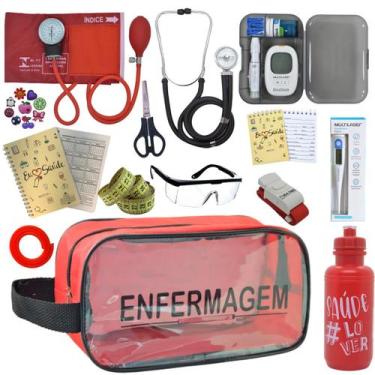 Imagem de Kit Enfermagem Aparelho Pressao Esteto Medidor Glicose Transparente En